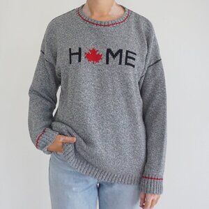 Gray 'HOME' Crewneck Sweater with Red Maple Detail